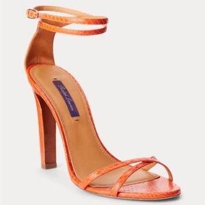 Ralph Lauren Purple Label Ardelisa Ayers Snakeskin Sandal Bright Orange EU 39.5